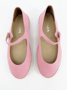 Prada Pink Canvas Whipstitch Trim Jute Flat Espadrilles Shoes 38.5 EU 8.5 Bag